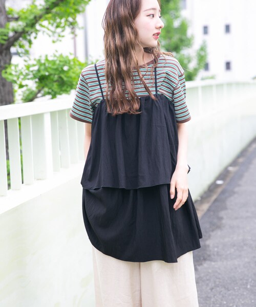 ITEMS URBANRESEARCH(アイテムズ アーバンリサーチ)の「チュニックレイヤードキャミソール(チュニック・レディース・BLK/BEG・FREE)」の1枚目の写真