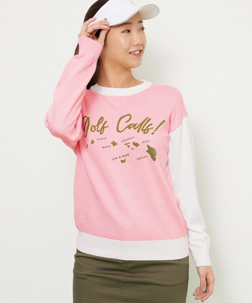 ROPE'（ロペ）の「Golf Callsインターシャバイカラー長袖プルオーバー（ニット/セーター・レディース・ホワイト/ピンク/イエロー・L/M/S）」の7枚目の写真