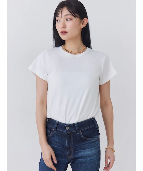 TONAL(トーナル)の「【Plax】ポリ乳酸スムースTシャツ(Tシャツ/カットソー・レディース・オフホワイト/ブラック/アイスブルー/ネイビー・M)」の1枚目の写真