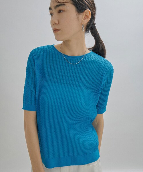 ADAM ET ROPE'（アダムエロペ）の「【公式サイト限定】【BATONER for SALON】SEE THROUGH T-SHIRTS（Tシャツ/カットソー・レディース・ベージュ/ネイビー/サックス・F）」の6枚目の写真