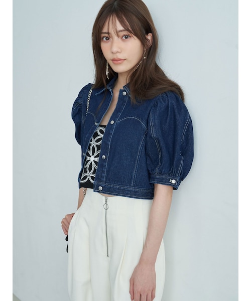 MERCURYDUO（マーキュリーデュオ）の「パフスリーブデニムジャケット（デニムジャケット・レディース・オフホワイト/インディゴ・S/M）」の10枚目の写真