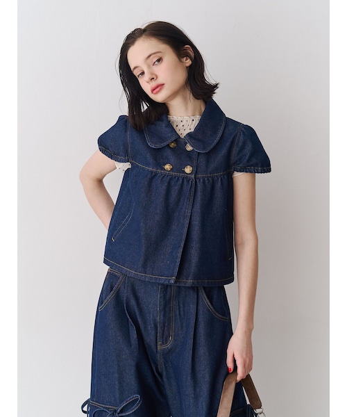 jouetie（ジュエティ）の「パフスリーブデニムジャケット【セットアップ対応】（その他トップス・レディース・ブラック/インディゴ・M）」の2枚目の写真