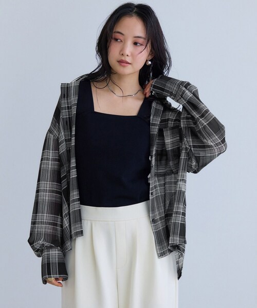 VIS(ビス)の「チェック&シアーオーバーシャツ(シャツ/ブラウス・レディース・ブラック系/ホワイト系/キナリ・F)」の7枚目の写真