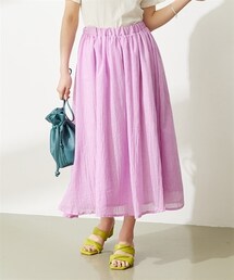 nissen | 大きいサイズ　ふわりと軽い綿混楊柳ロング丈スカート（ゆったりヒップ）(スカート)