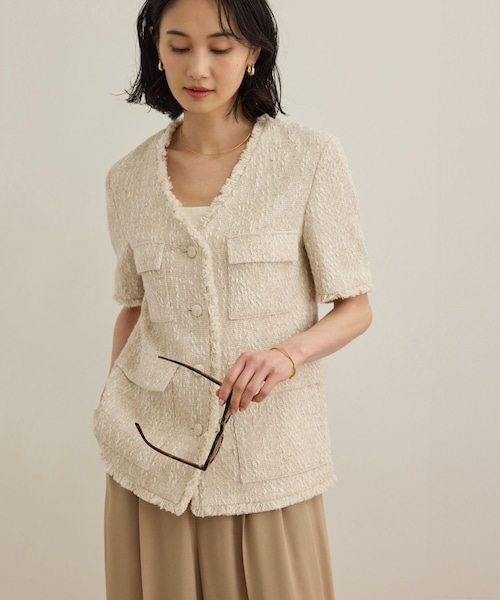 ROPE'（ロペ）の「サマーツイードハーフスリーブジャケット（ノーカラージャケット・レディース・ブラック/オフホワイト・F）」の19枚目の写真