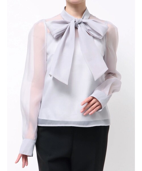 MERCURYDUO（マーキュリーデュオ）の「オーガンジービッグボウタイブラウス（シャツ/ブラウス・レディース・オフホワイト/ライトグレー/ピンク・F）」の6枚目の写真
