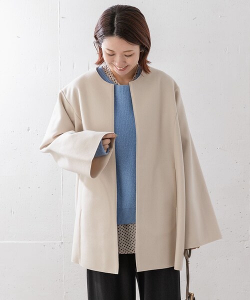 URBAN RESEARCH Sonny Label（アーバンリサーチサニーレーベル）の「ニットメルトンミドルコート（ノーカラージャケット・レディース・GRAY/NAVY/ECRU・FREE）」の12枚目の写真