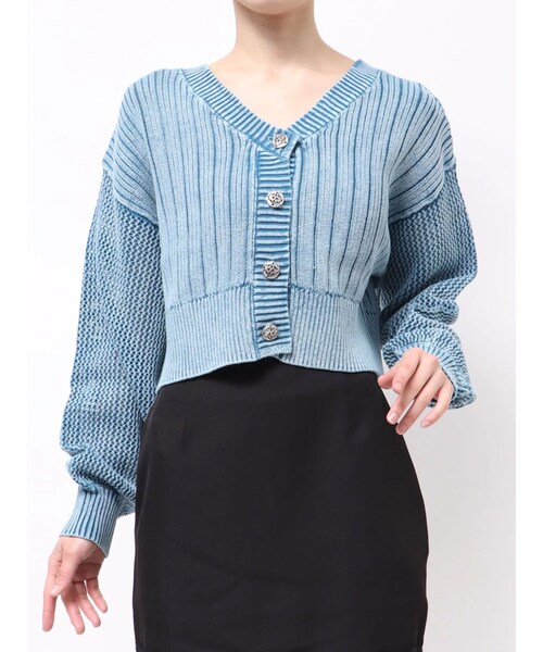 EVRIS（エヴリス）の「2WAYピグメントニットカーディガン（カーディガン/ボレロ・レディース・ホワイト/アイボリー/ブラック/ブルー/パープル・F）」の16枚目の写真