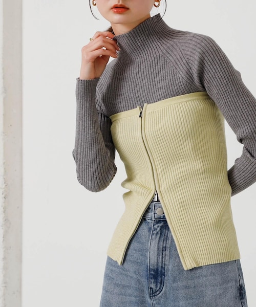 SENSE OF PLACE by URBAN RESEARCH（センスオブプレイスバイアーバンリサーチ）の「ラメジップニットビスチェ（その他トップス・レディース・GRAY/BLACK/YELLOW・one）」の3枚目の写真