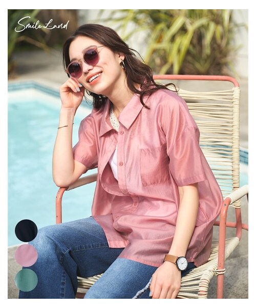 nissen（ニッセン）の「大きいサイズ オーバーサイズシアーシャツ（シャツ/ブラウス・レディース・黒/ベイクドピンク/ディープグリーン・L~LL相当/3L~4L相当/5L~6L相当/8L/10L/【不要1】/【不要2】/【不要3】）」の2枚目の写真