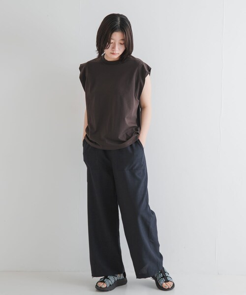 EKAL（エカル）の「T/Cプレーティング天竺フリルTシャツ（Tシャツ/カットソー・レディース・ライトグレージュ/アプリコット/Dブラウン・one）」の22枚目の写真