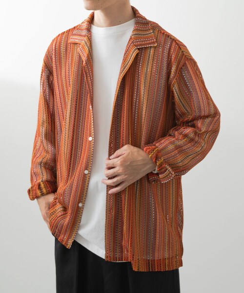 ITEMS URBANRESEARCH（アイテムズ アーバンリサーチ）の「マルチストライプレースオープンカラーシャツ（シャツ/ブラウス・メンズ・BLK/BLU/GRN/ORG・M/L）」の6枚目の写真