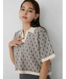 MURUA | モノグラムハーフスリーブニットポロ(ポロシャツ)