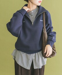 ハーフジップ刺繍スウェット