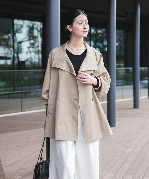 URBAN RESEARCH（アーバンリサーチ）の「スタンドカラーミドル丈トレンチコート（ステンカラーコート・レディース・BEIGE/NAVY・36/38）」の11枚目の写真