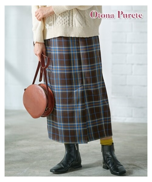 nissen（ニッセン）の「チェックロングセミタイトスカート【Otona Purete】（スカート・レディース・ブルー系/グリーン系・M/L/LL/3L/4L/5L/6L）」の2枚目の写真