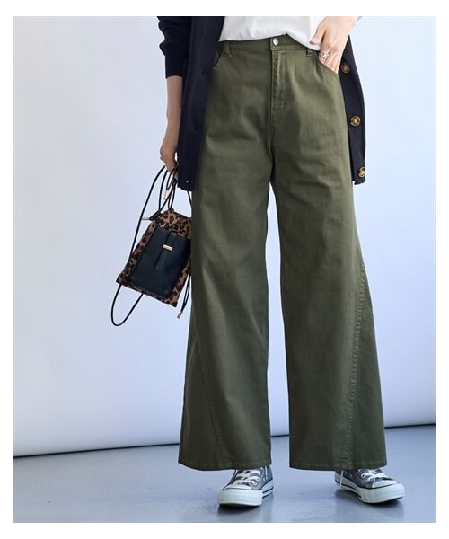 nissen（ニッセン）の「すごのびストレッチツイルワイドパンツ＜大きいサイズ有＞（パンツ・レディース・黒/カーキ/ライトベージュ/モカチャコール・S/M/L/LL/3L/4L/5L/6L/8L/10L）」の3枚目の写真