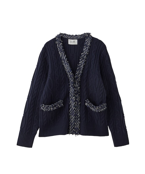 ROPE'（ロペ）の「【一部店舗限定】【LINTON TWEED】カシミヤブレンドケーブルカーディガン（カーディガン/ボレロ・レディース・オフホワイト/ネイビー系・F）」の6枚目の写真