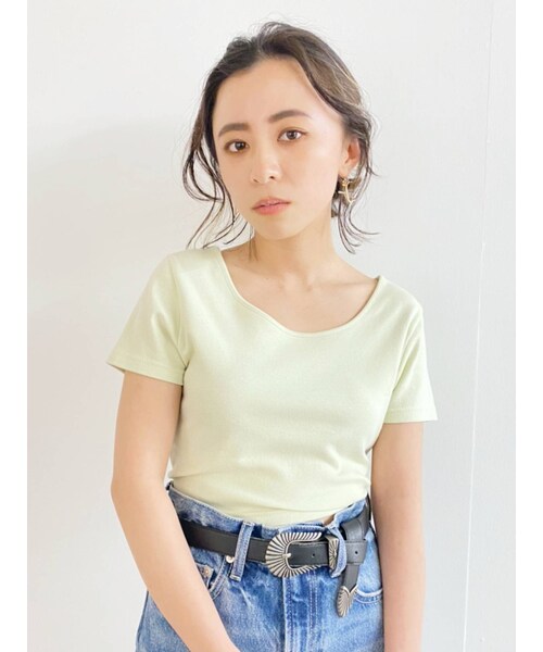 EVRIS（エヴリス）の「BASICシンプルショートTEE（Tシャツ/カットソー・レディース・ブラック/アイボリー/カーキ/ミントグリーン/ホワイト/ピンク/パープル・F）」の12枚目の写真