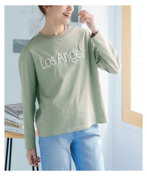 nissen（ニッセン）の「大きいサイズ 綿100％立体ロゴ刺しゅう長袖Tシャツ（Tシャツ/カットソー・レディース・オフホワイト/ネイビー/ミントグリーン/チャコールグレー・L/LL/3L/4L/5L/6L/8L/10L）」の7枚目の写真