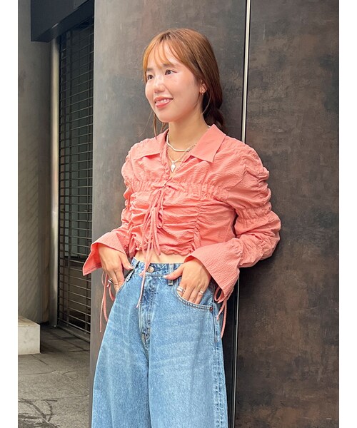 Ungrid（アングリッド）の「シャーリングデザインブラウス（シャツ/ブラウス・レディース・オフホワイト/ピンク/ミックス・F）」の4枚目の写真