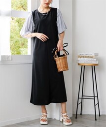 nissen | ふんわり袖異素材ドッキングワンピース(ワンピース)