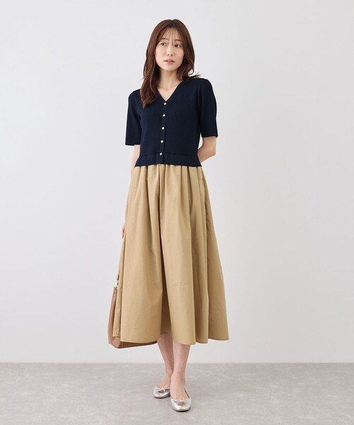 ROPE' PICNIC(ロペピクニック)の「メタル釦布帛ドッキングハーフスリーブニットワンピース(ワンピース・レディース・キナリ系/ネイビー/ピンク・M/S)」の22枚目の写真