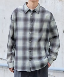 nissen | オーバーサイズシアーチェック長袖シャツ【大きいサイズ有】(シャツ/ブラウス)