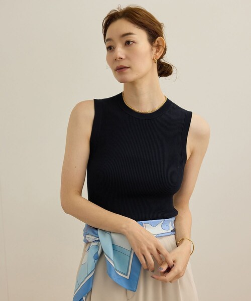 ROPE'（ロペ）の「【洗える】オーガニックコットンリブスリーブレスニット（ニット/セーター・レディース・ホワイト/ネイビー/ターコイズ・F）」の7枚目の写真