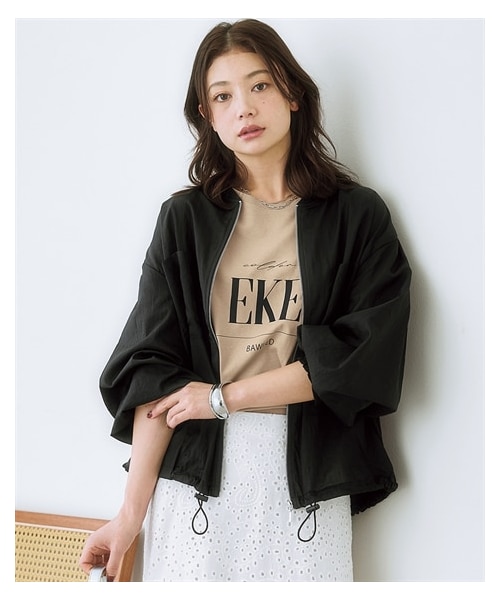 nissen（ニッセン）の「ダブルポケットボリューム袖シアーブルゾン＜大きいサイズ有＞（ジャケット/アウター・レディース・グリーン/オフホワイト/黒/ベージュ・S/M/L/LL/3L/4L/5L/6L）」の4枚目の写真