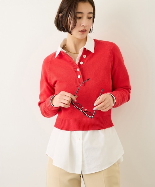 ROPE'（ロペ）の「ヘンリーネックラグランスリーブニットプルオーバー/イージーケア（ニット/セーター・レディース・ホワイト/ネイビー/レッド・F）」の9枚目の写真