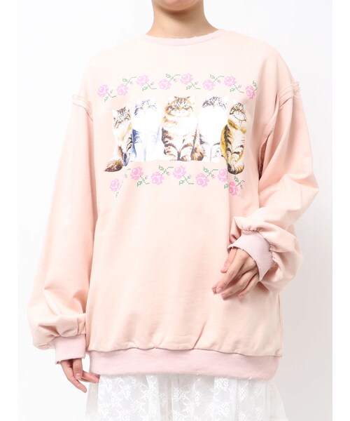 merry jenny（メリージェニー）の「blooming catスウェット（スウェット・レディース・オフホワイト/ピンク/ネイビー/クリーム・F）」の8枚目の写真