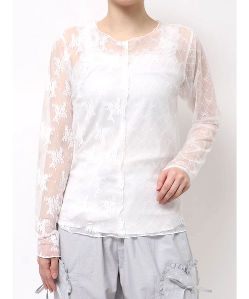 merry jenny（メリージェニー）の「シアーレースコンビTOPS（Tシャツ/カットソー・レディース・オフホワイト/アイボリー/ブラック・F）」の6枚目の写真