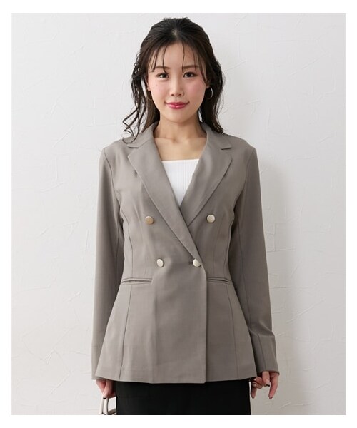 nissen（ニッセン）の「【大きい胸専用】バストが収まるダブルテーラードジャケット（ジャケット/アウター・レディース・ベージュ/ネイビー・FM/FL/FLL/F3L）」の9枚目の写真