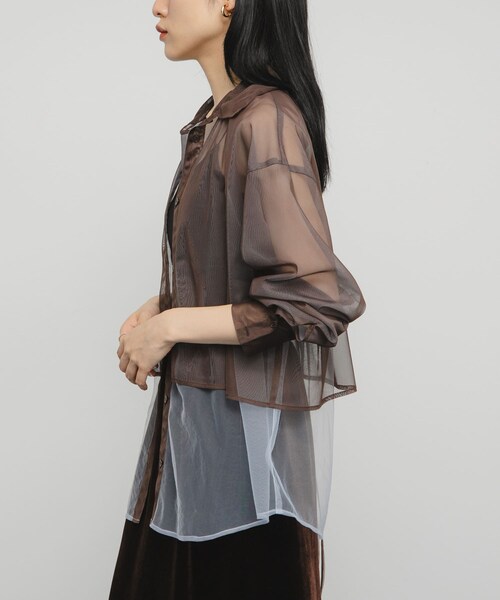 KBF（ケイビーエフ）の「チュールレイヤードシャツ（シャツ/ブラウス・レディース・GRYck×GRY/PINK×GRAY/BRN×BLUE/BRNck×BEG・one）」の17枚目の写真