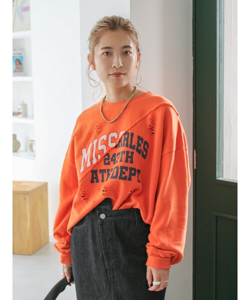 Ungrid（アングリッド）の「ダメージデザインルーズスウェット（スウェット・レディース・ライトグレー/オレンジ/ネイビー・F）」の8枚目の写真