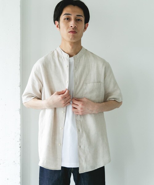 URBAN RESEARCH DOORS（アーバンリサーチドアーズ）の「シルケットリネン バンドカラーショートスリーブシャツ（シャツ/ブラウス・メンズ・ECRU/BROWN/INDIGO/HT CHECK・M/L/XL）」の10枚目の写真