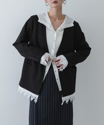 レースレイヤードノーカラージャケット