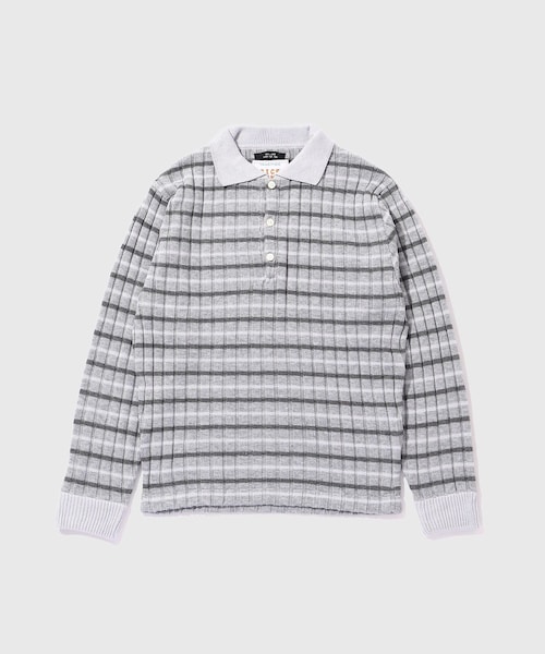 ADAM ET ROPE'（アダムエロペ）の「【RICE NINE TEN/ライス ナイン テン】RIBBED KNIT POLO SHIRT（ポロシャツ・メンズ・グレー/ベージュ/ラベンダー系・1/2）」の2枚目の写真