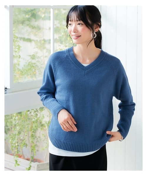 nissen（ニッセン）の「洗える裾ラウンドＶネックニット＜大きいサイズ有＞（ニット/セーター・レディース・杢グレー/ソフトグリーン/ダスティブルー/黒/ライトベージュ・S/M/L/LL/3L/4L/5L/6L/8L/10L）」の11枚目の写真