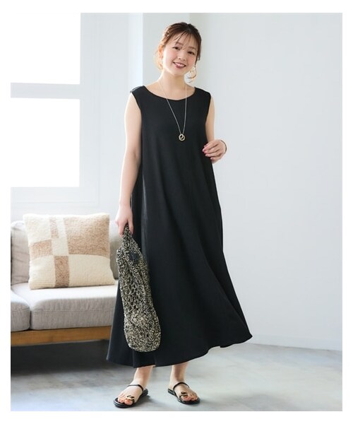 nissen（ニッセン）の「＜大きいサイズ＞涼しいサラサラカットソー楊柳ノースリーブワンピース（ロング丈）（ワンピース・レディース・[在庫限り]ラベンダー/[在庫限り]ベイクドオレンジ/黒/モカベージュ/モスカーキ/[在庫限り]スティールブルー/インクブルー/ピーチピンク/ベージュ/茶系ギンガム/ブルーグリーン・L/LL/3L/4L/5L/6L/8L/10L）」の13枚目の写真