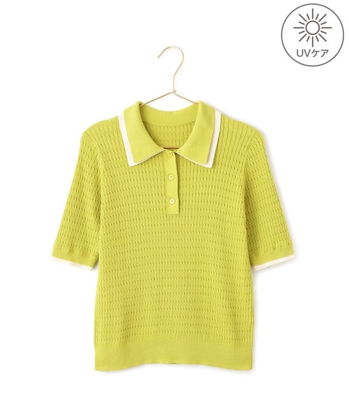 ROPE' PICNIC(ロペピクニック)の「【ちゃんと+かわいい保証】シャーベットニットミニケーブルポロカラーニット/UVケア(ニット/セーター・レディース・ブラック/ダークブラウン/キミドリ/ブルー系・F)」の3枚目の写真