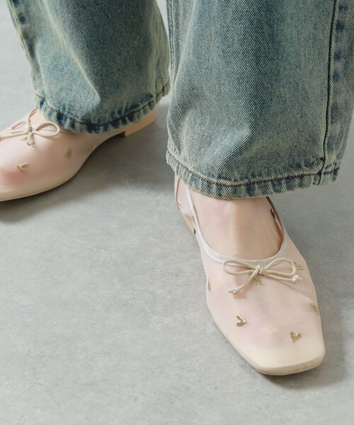 SENSE OF PLACE by URBAN RESEARCH（センスオブプレイスバイアーバンリサーチ）の「ハートチュールフラットシューズ（バレエシューズ・レディース・BLACK/BLK×RED/IVORY・S/M/L）」の12枚目の写真