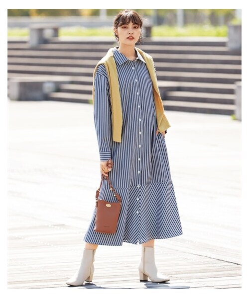 nissen（ニッセン）の「大きいサイズ裾切替ストライプシャツワンピース（ワンピース・レディース・グレー系ストライプ/ネイビー系ストライプ・l~LL相当/3L~4L相当/5L~6L相当/8L相当/10L相当/不要6L/不要8L/不要10L）」の13枚目の写真