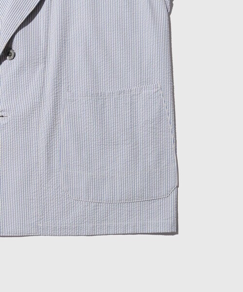 ADAM ET ROPE'(アダムエロペ)の「【Pelemele/ペールメール】COVERALL JACKET SEERSUCKER(テーラードジャケット・メンズ・サックス・L/M)」の6枚目の写真