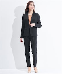 nissen | 【レディーススーツ】うすカルタテヨコストレッチパンツスーツ（ノーカラージャケット＋テーパードパンツ）(スーツセット)