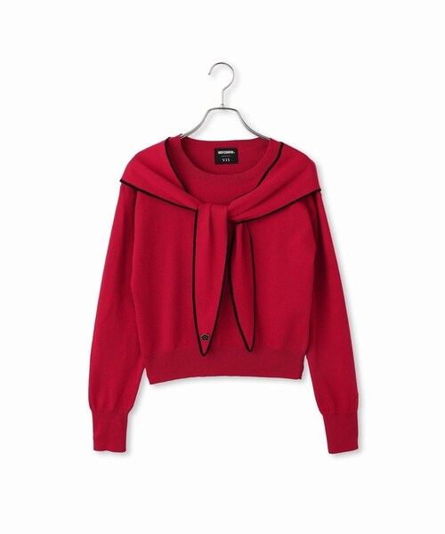 VIS（ビス）の「【MARY QUANT×VIS】スカーフ風ボウタイニット（ニット/セーター・レディース・ブラック/オフホワイト/レッド・F）」の12枚目の写真