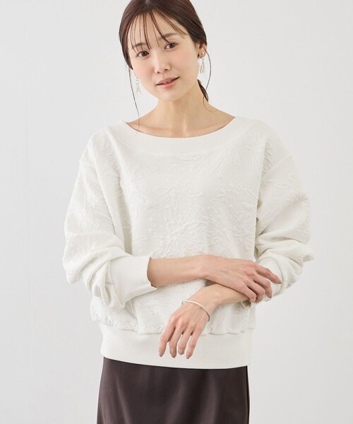 ROPE' PICNIC（ロペピクニック）の「2WAYボートネック花柄ふくれジャガードプルオーバー（スウェット・レディース・ホワイト/ネイビー/サックス・F）」の7枚目の写真