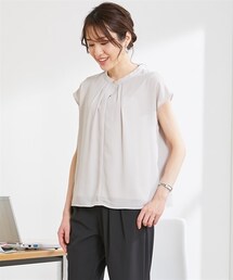 nissen | 金ボタンバンドカラージョーゼットフレンチブラウス（カットソー裏地付）(シャツ/ブラウス)