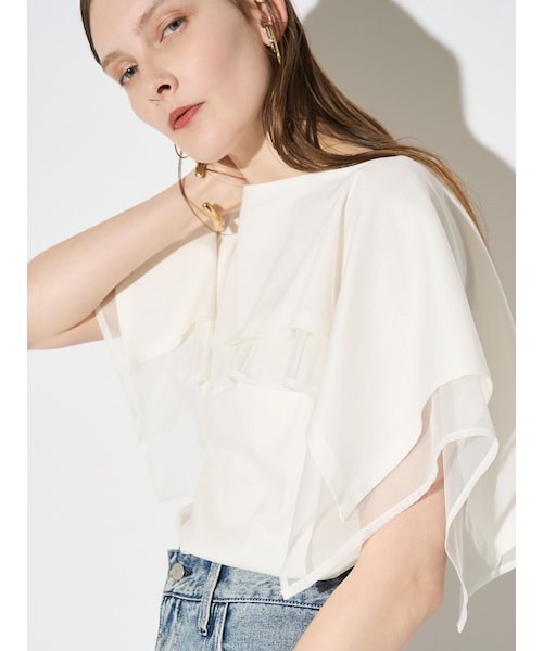 ELENDEEK（エレンディーク）の「CAPE LAYERD CS（Tシャツ/カットソー・レディース・オフホワイト/グレー/ブラック・F）」の3枚目の写真